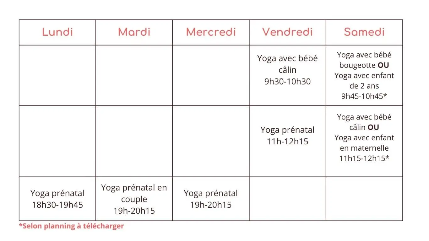 Emploi du temps cours de yoga à Carquefou